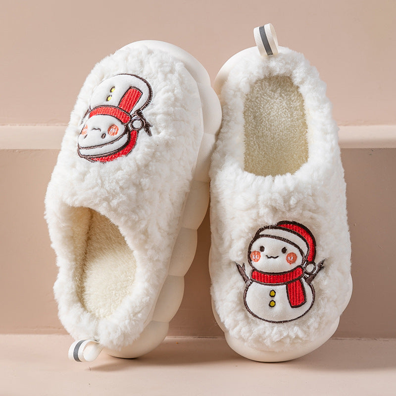 Cute Snowman Slippers Winter Indoor Household Warm Plush Thick-Soled Anti-slip Couple Home Slipper Soft Floor Bedroom House Shoes