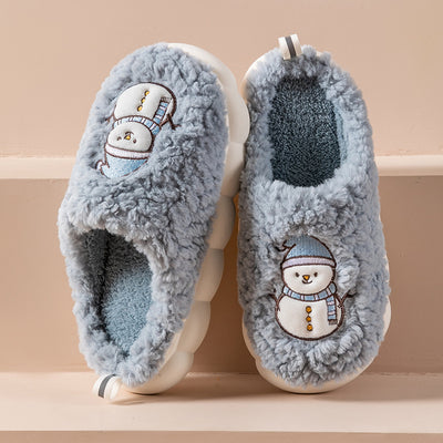 Cute Snowman Slippers Winter Indoor Household Warm Plush Thick-Soled Anti-slip Couple Home Slipper Soft Floor Bedroom House Shoes