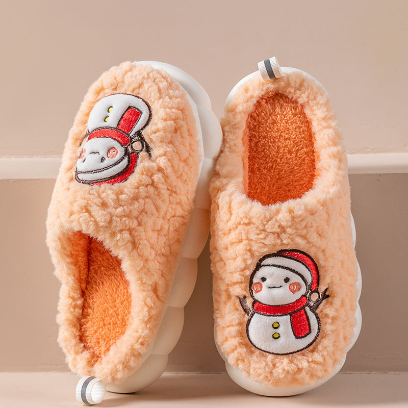 Cute Snowman Slippers Winter Indoor Household Warm Plush Thick-Soled Anti-slip Couple Home Slipper Soft Floor Bedroom House Shoes