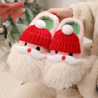 Cute Christmas Santa Claus Home Slippers Winter Warm Indoor Non-slip Floor Plush Shoes For Women